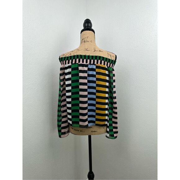 Bar Iii Women’s Multi-Colors Off-the-Shoulder Bell-Sleeve Blouse Size Small - Picture 3 of 12